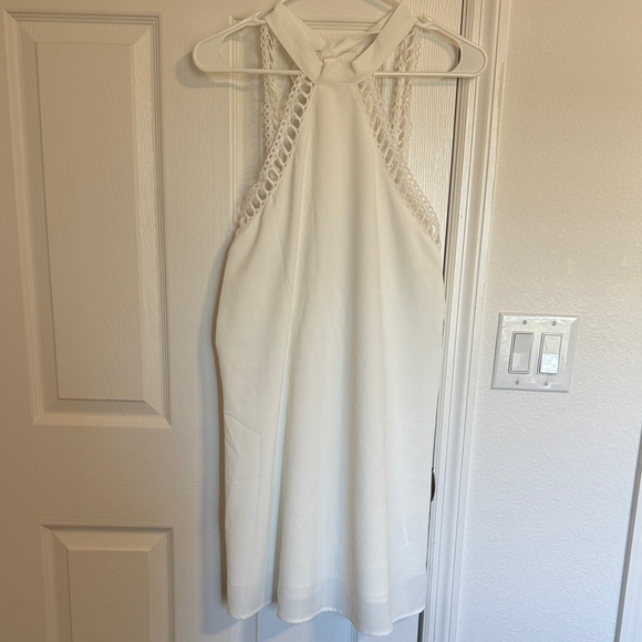 CUPSHE | White Lace Trim Halter Mini Dress - Picture 3 of 5